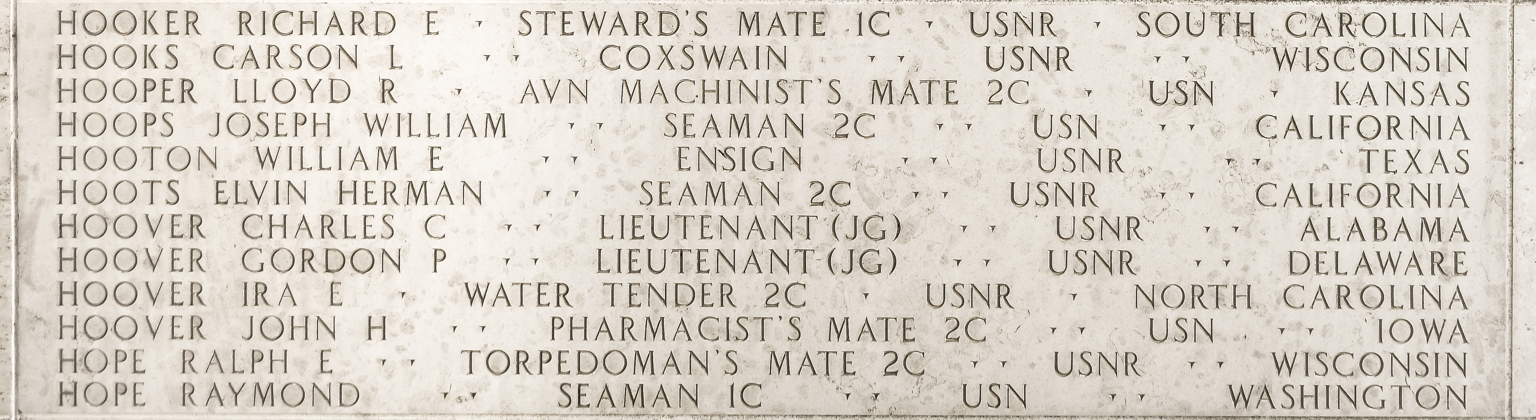 John H. Hoover, Pharmacist's Mate Second Class